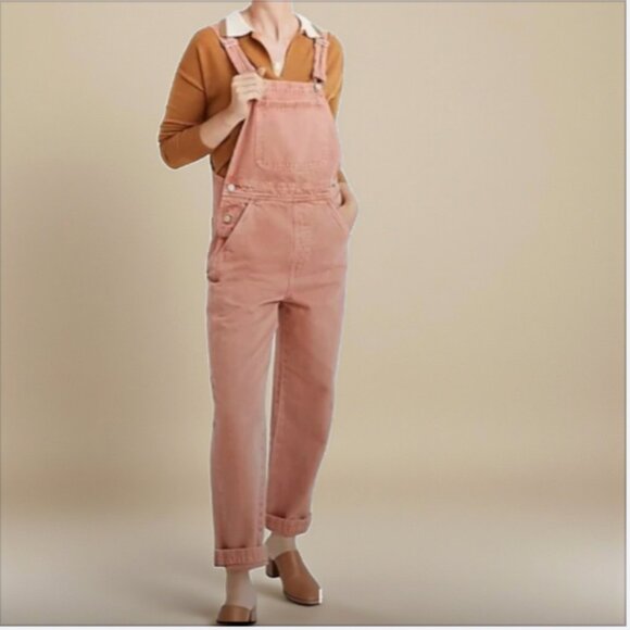 Madewell Relaxed Fit Pink Denim Overalls Garment-Dyed Edition, Rose Dust, Large - Picture 1 of 11